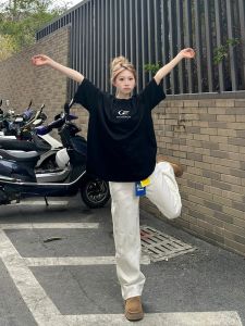 American Style Oversize Short Sleeve T-Shirt Women Summer New Loose Design Couple Tops Cotton Pure Korean Version round Neck