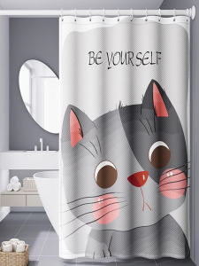 Cartoon Cats Waterproof Moldproof Bathroom Curtain Door Curtain Privacy Partition Curtain Student Dormitory Blocking Curtain