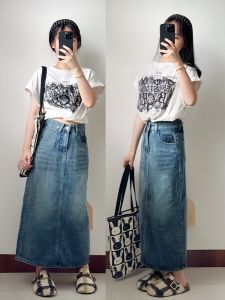 Váy Ngắn Chữ a Cạp Cao Phong Cách Retro Denim Cho Nữ Mùa Hè Cỡ Lớn Váy Midi Cạp Cao Chữ a Ôm Sát Váy Nửa Thân
