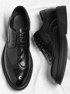 Mens Dress Shoe Leather Brogue Height-Increasing Crocodile Pattern