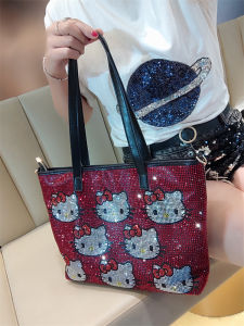 Leather Handbag Womens Handheld New Casual Loose Large Capacity Bag Popular Full Diamond Single Shoulder Commuter Tote Bag