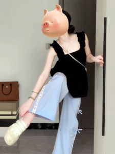 French Style Black Sleeveless Camisole Girls Chic Trendy Chic Doll Shirt Small Top This Summer Best Selling