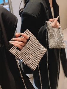 Shiny Diamond Embedded Womens Mini Square Bag Fashionable Chain Mobile Phone Bag Single Shoulder Bag Crossbody Bag for Casual Use