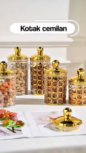 Toples Lebaran Emas Mewah Aesthetic Tempat Penyimpanan Snack Cemilan Kue Kering HSB861