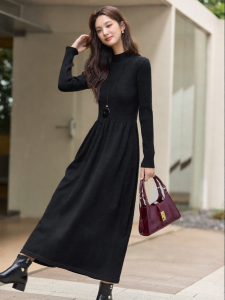 Vimly | Đầm Phong Cách Pháp Cổ Tròn Dài Slim A-line