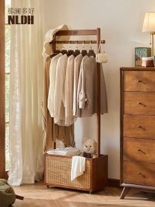 NALANDUOHAO | Multifunctional Moving Solid Wood Coat Stand
