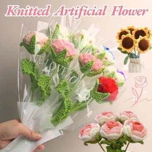 1PC Knitted Flower Rose & Tulips Artificial Bouquet: A Valentine's Day Gift & Home Decor