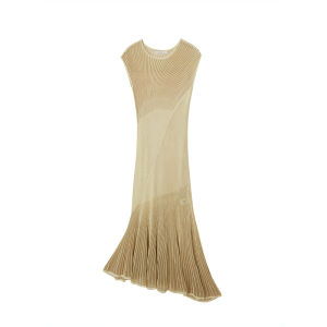 Luxurious Knit Vertical Stripes Sleeveless Round Neck Fishtail Dress Long Dress