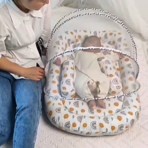 88x60cm Mosquito Net Baby Mattress - Bolster Pillow Set Baby Nest Bed with Pillow Portable Crib Travel Bed Infant