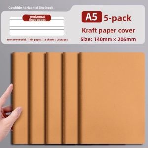 A5 Size Leather Paper Notebook for High School Students College Entrance Exam Reading Notes Diary Soft Cover 16K Single Line Horizontal Line Thick Practice Book