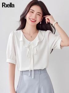 puella | Elegant Sweet Tie V-Neck Puff Sleeve Shirt