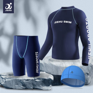 Mens Swimming Suit Long Sleeve Sun Protection Casual Surf Suit Anti-Embarrassment Swimwear Full Set Polyester Spandex