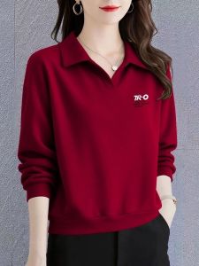 QIAOXIZI | Áo Polo Dài Tay Thời Trang Cổ Bẻ cho Phụ Nữ Trung Niên Size Lớn