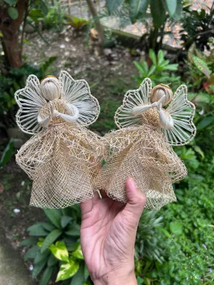 (Set of 2pcs) 6 inches Abaca Waffle Angel Christmas Tree Ornament