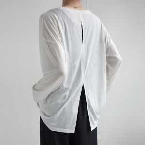 MOCHU | Airy See-through Laced-back Split Hem Slimming T-Shirt