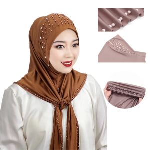 Womens Headscarf Convenient Pullover Cap Bead Scarf Malay Shawl Womens Solid Color Headscarf