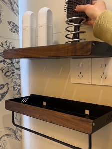 KORMES Premium Solid Walnut Bathroom Organizer - No Drill Wall Mounted Shelf with Rustproof Aluminum Brackets Multi-Functional Storage for Towels & Cosmetics Water Resistant Design for Bathroom (Includes All Mounting Hardware)