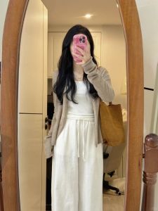 Soft Oatmeal Knitted Open Cardigan Womens Long Sleeve Loose Feeling Comfortable Korean Style Spring Initial Lightweight Top