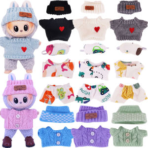 Headband+Sweater For 17cm Labubu Plush Doll Clothes Cute Pajama Eye Mask Toy Decoration Accessories Clothing Mini DollGifts