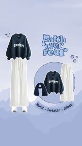 3in1 One Set Kekinian | Sweater Wanita & Celana Knit Anti Kusut & Jilbab Bella Square | KA132