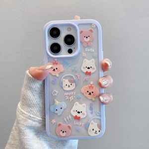 Original Female Version iPhone 16 Phone Case Cartoon Cute Animal Design Protective Shell Transparent Anti-Fall Eco-Friendly Acrylic