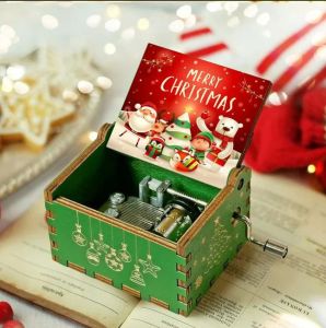 New Wooden Hand Crank Music Box Classical Carved Merry Christmas Theme Music Box Halloween Christmas New Year Birthday Gifts