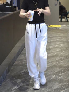 White High Waist Loose Fit Summer New Style Commute Elastic Waist Thin Model Pants Womens Casual Long Pants