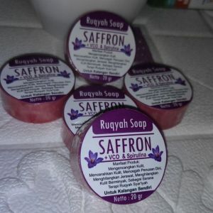 SAJUAL - Sabun Saffron 20gr - Sabun Saffron + VC0 dan Spirulina - Sabun Wajah Alami Ampuh Atasi Jerawat dan Bekas Jerawat