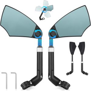 Anti-Glare Handlebar Bike Mirror - Bike Rear View Mirror With Retractable & 360 ° Adjustable Lens Foldable Bicycle Mirror For 2