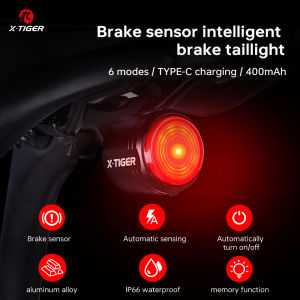 X-TIGER Rear Light Bike Smart Brake Sensing Light High Brightness IPX6 Waterproof LED Charging Taillight MTB Bike Accessories