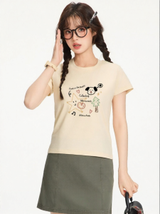 Gbiaior | Sweet Style Coolness Pure Color Round Neck Slim Fit T-Shirt