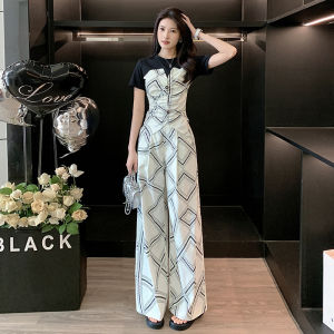 SUYE | Youthful and Slimming Womens Jumpsuit Set Loose Leg Pants Splice Design