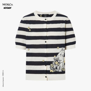 MO&Co. | Moomin Series Summer Silk Cotton Linen Blue Stripe Knit Cardigan