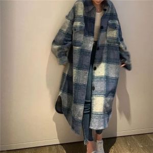 PAZHAOLANG | Oversized Plaid Mid-Length Casual Coat