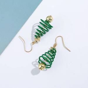 ต่างหูรูปต้นคริสต์มาสแบบสานรูปต้นคริสต์มาสสำหรับผู้หญิง เครื่องประดับหูแบบสวมหูแบบติดหูแบบมีหัวเข็มขัด แฟชั่น