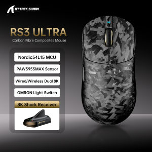 ATTACK SHARK | RS3Ultra ATTACK SHARK Wireless Gaming Mouse 8KHz Carbon Composite Shell Omron 100M Switch Web Driver 0.168ms Latency for PC