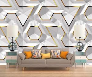 PROMO PAKET HEMAT 8 ROL / Wallpaper Sticker Dinding Motif Geometric 3D Abu Gold Merah Gold Cakra Putih Gold Dekorasi Rumah Kamar Ruang Tamu