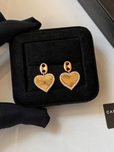 999 Pure Silver French Golden Pig Nose Diamond Embedded Heart Earrings Luxury Elegant Fashion Jewelry Womens Ear Jewelry