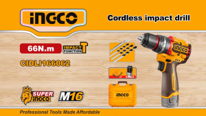 Máy khoan 3 chức năng có búa 66Nm không chổi than hệ pin 16V INGCO CIDLI166062