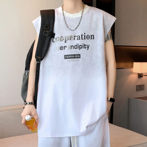 Casual Ice Silk Mens Summer Basketball Sportswear Set Sleeveless T-Shirt And Shorts Polyester Cotton Blend Youth Fashion