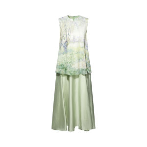 LIANGSANSHI | Đầm In Xanh Mới Không Tay Thiết Kế Phân Tầng Mùa Hè