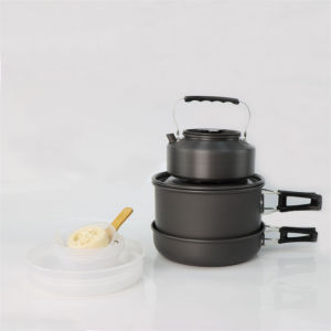 Outdoor camping large cooking set with 2-4 nested pots and lightweight aluminum alloy camping cookware for easy carrying