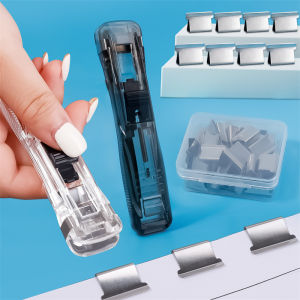 Hand Paper Clipper with Refills Metal Stapler Paper Clips for Document Binding Stationery Reusable Portable Handheld Paper Clam