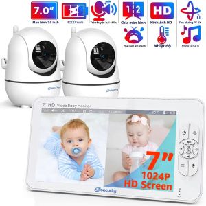 Máy Giám Sát Trẻ Em Video HD 7.0 Inch Với 2 Camera Xoay Nghiêng Zoom 4X Âm Thanh Hai Chiều Tầm Nhìn Ban Đêm Không Cần WiFi Pin 4000mAh Không Dây Di Động