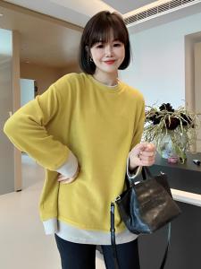 Fashionable Double-Sided Fleece Elastic Color Block T-Shirt Womens Autumn Winter Slimming Base Layer Top Casual Commute Style
