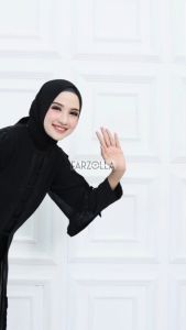 664 Gamis Abaya Hitam Terbaru Jersey Mix Ceruti Aplikasi Mote dan Bordir