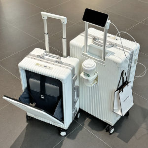 Cool Aluminum Frame Side Opening Luggage Suitcase Fashionable Hardshell Carry-On Bag with Password Lock for Men And Women
