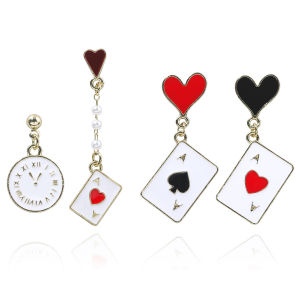 Funny Clock Poker Card Drop Earrings Alice in Wonderland Hearts and Spades A Ace Playing Cards Earrings for Women Girl Jewelry