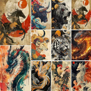Coloring By Numbers Acrylic Painting Kit Animals Horse Tiger Fox Bear Snake Dragon Diy Paint By Number on Canvas Wall Decoration