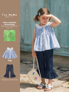 toz mama | Girl Summer Delicate Ruffle Sleeveless Top and Casual Pants Set